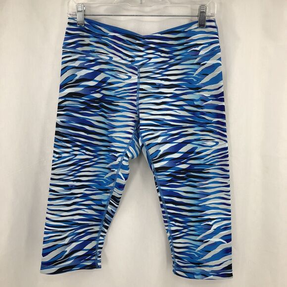 Zella Pants - Zella Blue Tiger Zebra Stripe Capri Compression Legging Yoga Pants Pocket Medium